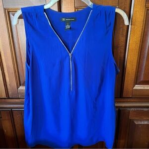INC International Concepts Royal Blue Zip-Front Sleeveless Blouse